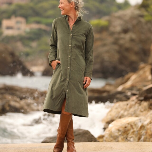 Quintessence - Robe Yuna - velours milleraies kaki