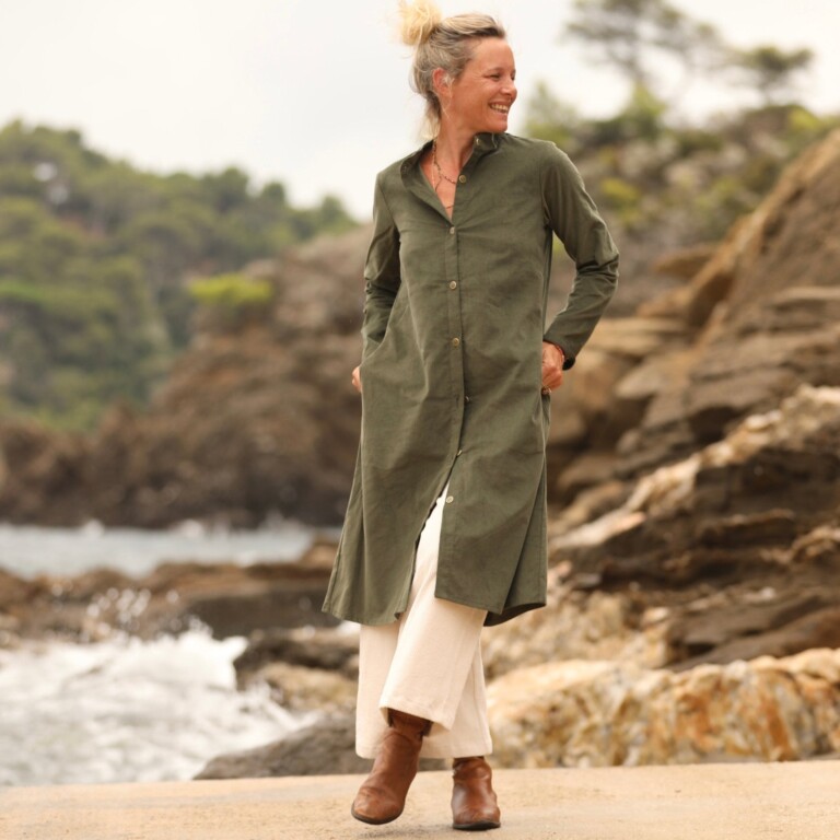 Quintessence - Robe Yuna - velours milleraies kaki