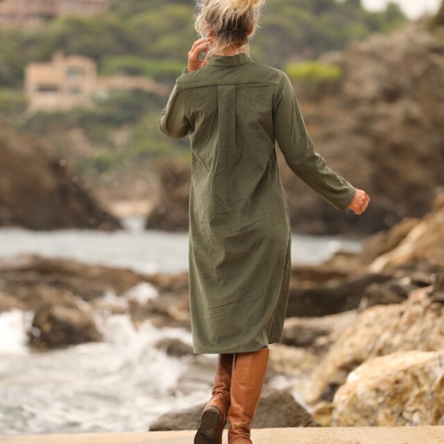 Quintessence - Robe Yuna - velours milleraies kaki