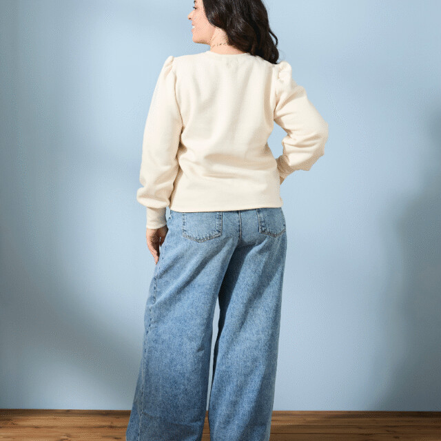 Lemahieu - Sweat manches bouffantes en Coton BIO - Ecru - Blanc - Femme