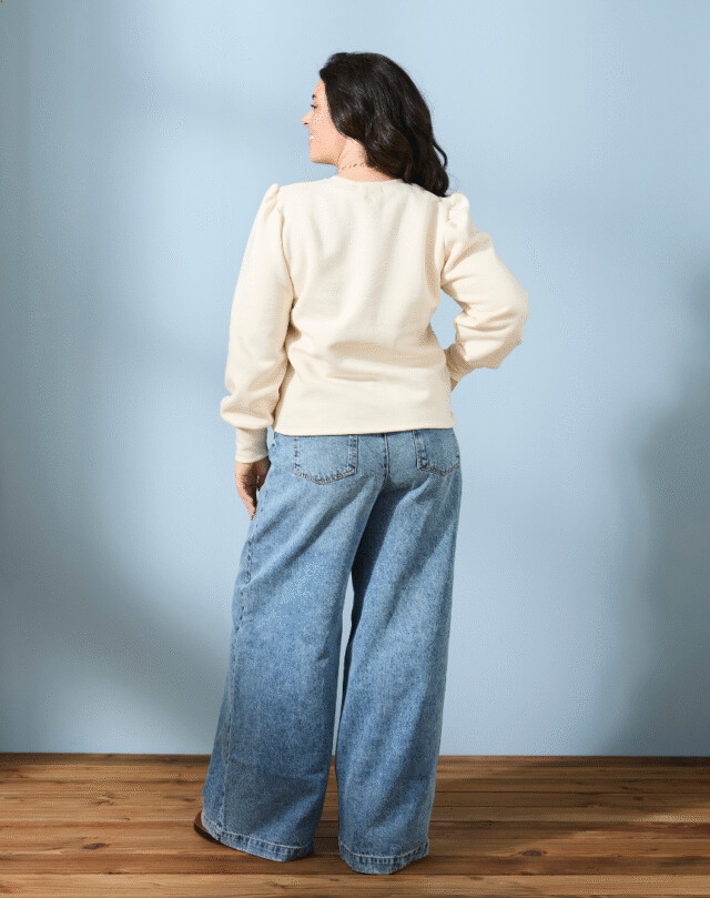 Lemahieu - Sweat manches bouffantes en Coton BIO - Ecru - Blanc - Femme