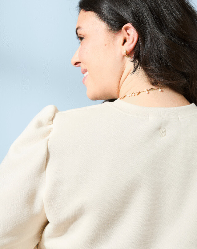 Lemahieu - Sweat manches bouffantes en Coton BIO - Ecru - Blanc - Femme