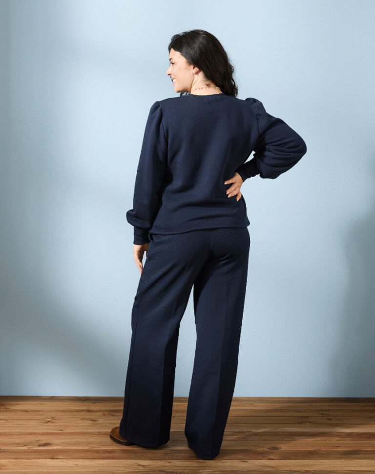 Lemahieu - Sweat manches bouffantes en Coton BIO - Bleu Minuit - Femme
