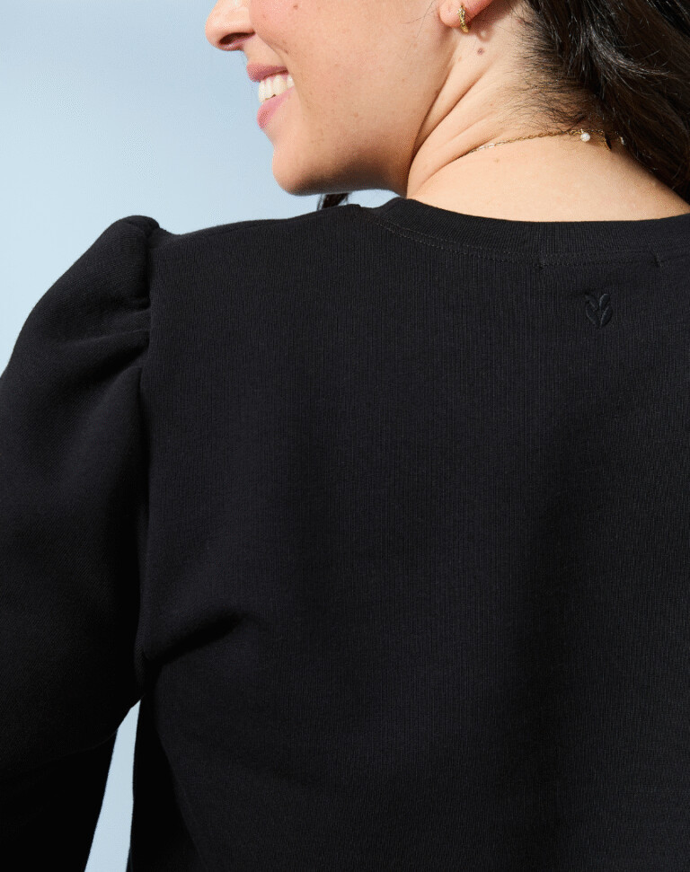 Lemahieu - Sweat manches bouffantes en Coton BIO - Noir - Femme