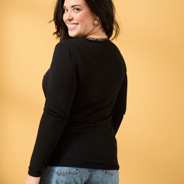 Lemahieu - T-shirt col dentelle - Noir - Femme