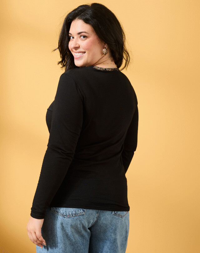 Lemahieu - T-shirt col dentelle - Noir - Femme