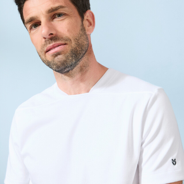 Lemahieu - T-shirt épais col signature en Coton Bio - Blanc - Homme