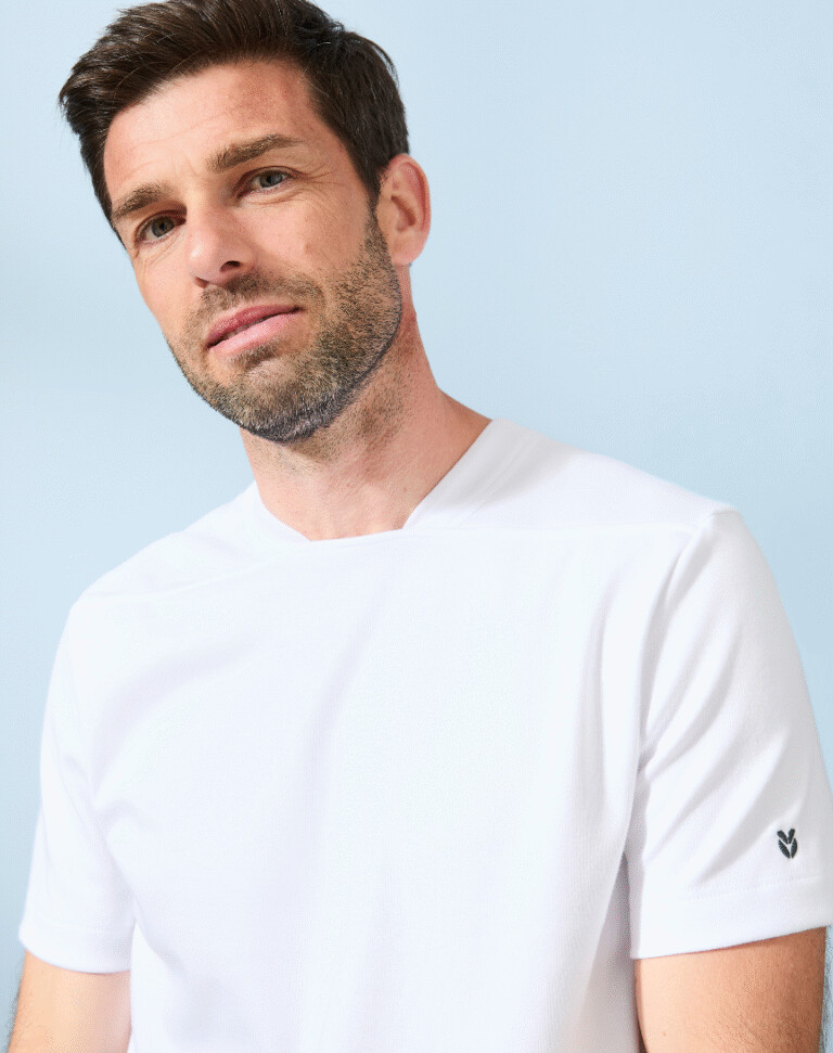 Lemahieu - T-shirt épais col signature en Coton Bio - Blanc - Homme