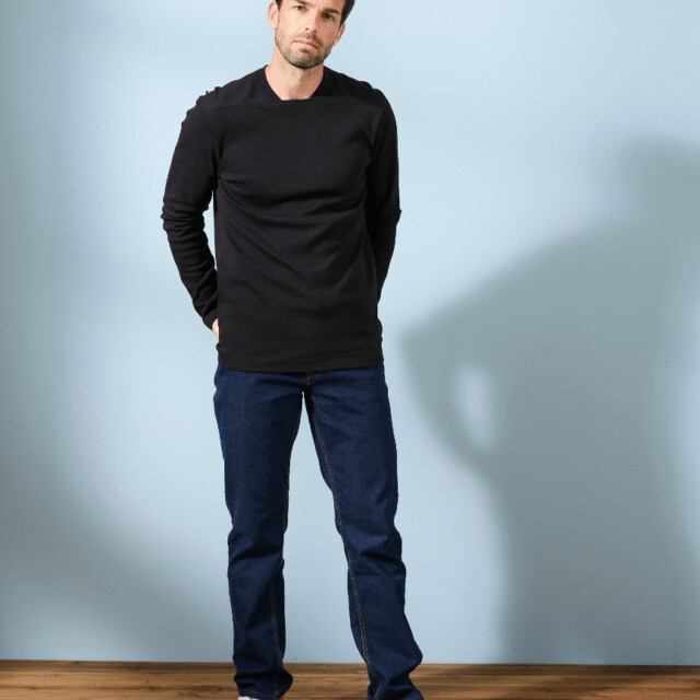 Lemahieu - T-shirt épais ML col signature en Coton Bio - Noir - Homme