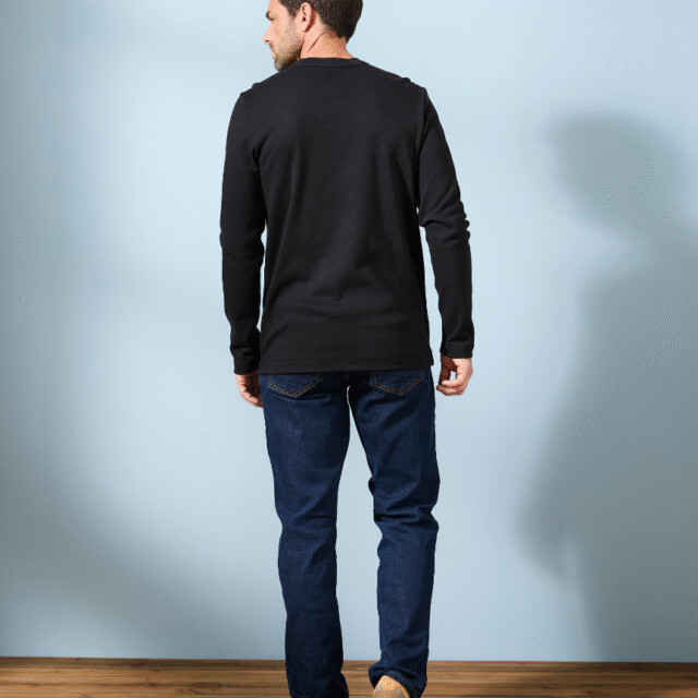 Lemahieu - T-shirt épais ML col signature en Coton Bio - Noir - Homme