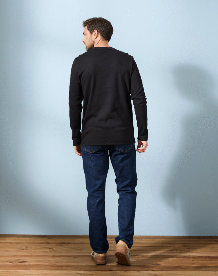 Lemahieu - T-shirt épais ML col signature en Coton Bio - Noir - Homme