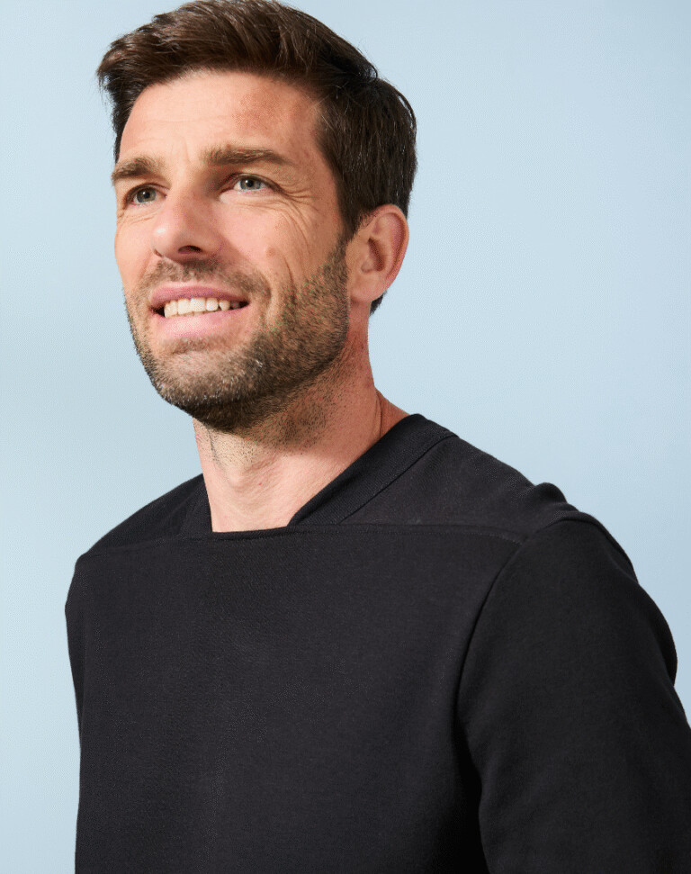 Lemahieu - T-shirt épais ML col signature en Coton Bio - Noir - Homme