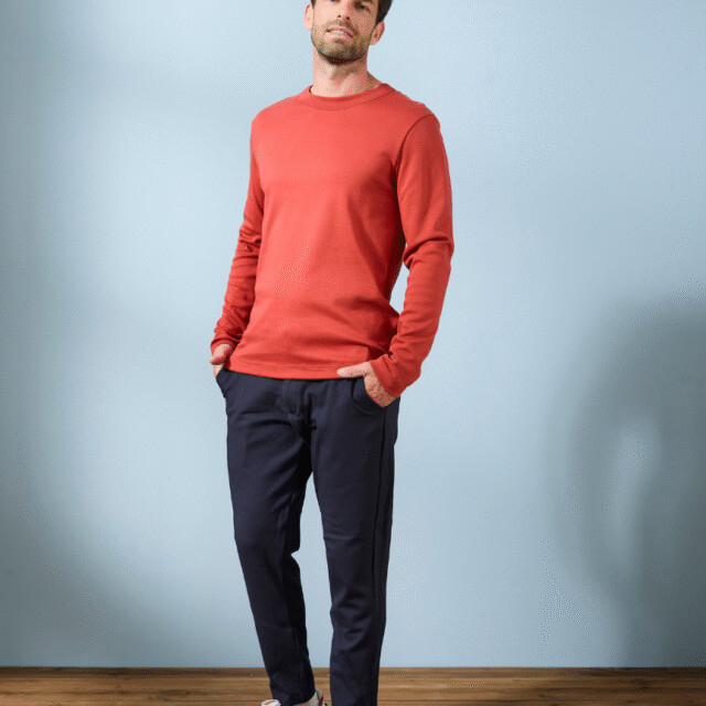 Lemahieu - T-shirt épais ML en Coton Bio - Tomette - Homme