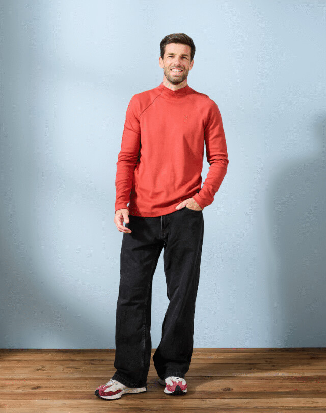 Lemahieu - T-shirt lourd ML col montant- Tomette - Homme