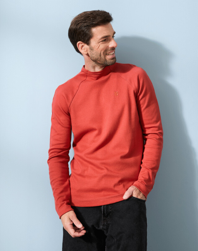 Lemahieu - T-shirt lourd ML col montant- Tomette - Homme