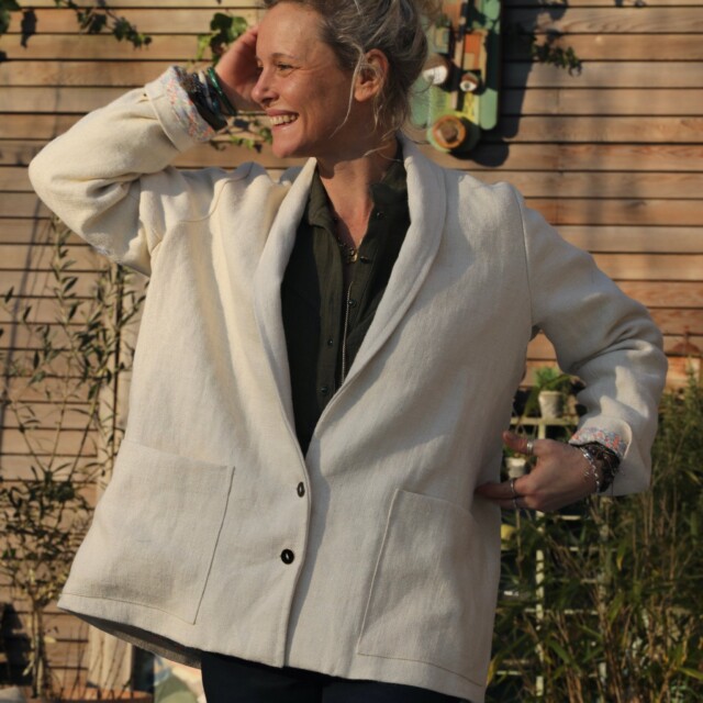 Quintessence - Veste Faustine - gros de Naples en lin blanchi