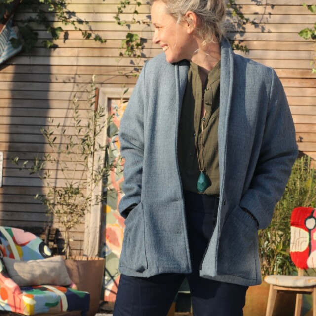 Quintessence - Veste Faustine - toile texturée bleu mer du nord