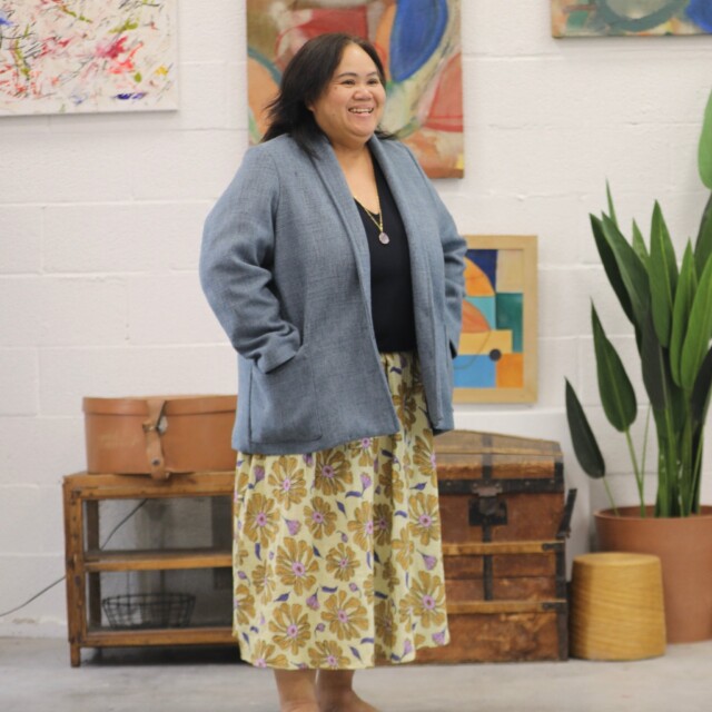 Quintessence - Veste Faustine - toile texturée bleu mer du nord