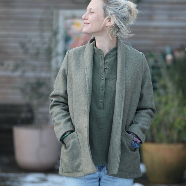 Quintessence - Veste Faustine - toile texturée kaki