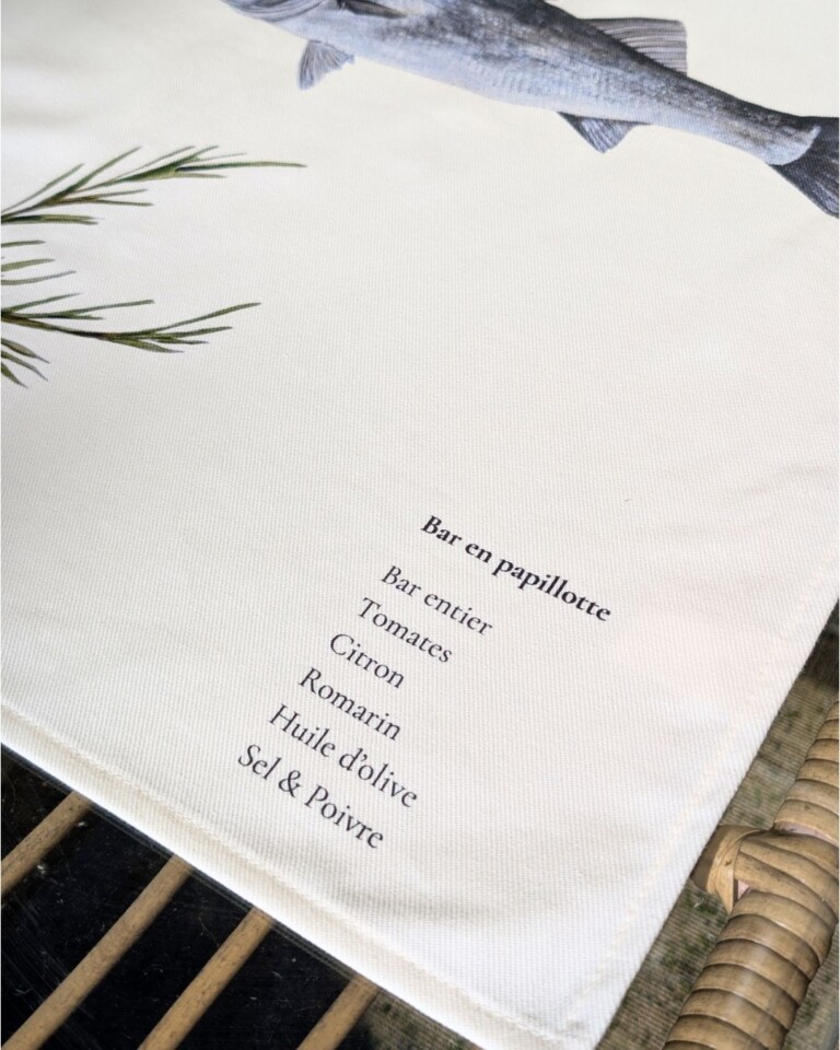 varek.illustrations - Torchon 100% coton : Le Bar en Papillote