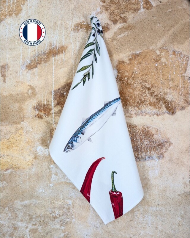 varek.illustrations - Torchon 100% coton : Le Maquereau au Piment d'Espelette