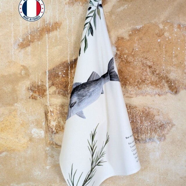 varek.illustrations - Torchon 100% coton : Le Bar en Papillote