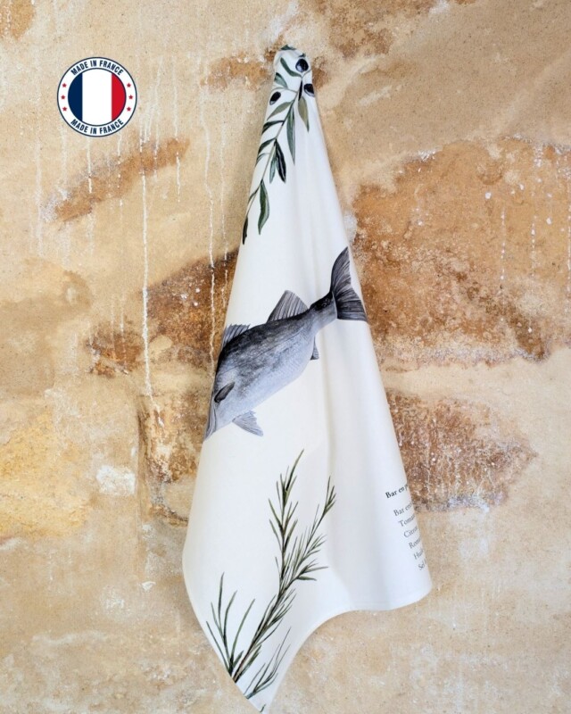 varek.illustrations - Torchon 100% coton : Le Bar en Papillote