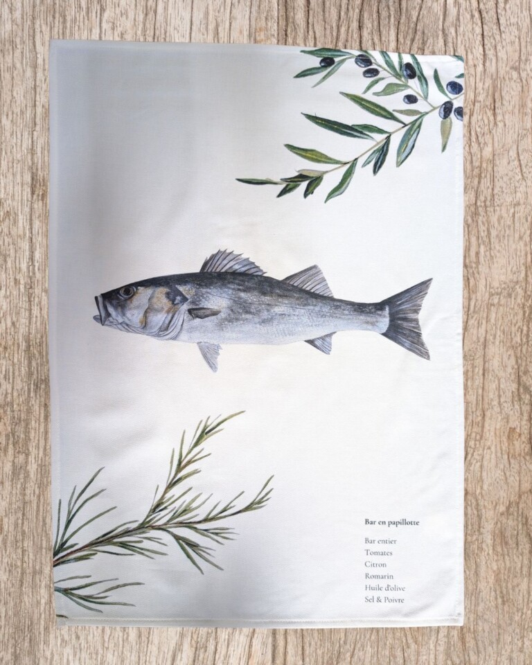 varek.illustrations - Torchon 100% coton : Le Bar en Papillote
