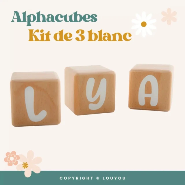 LouYou - 3 Cubes en Bois de 5cm x 5cm + 47 Stickers blancs