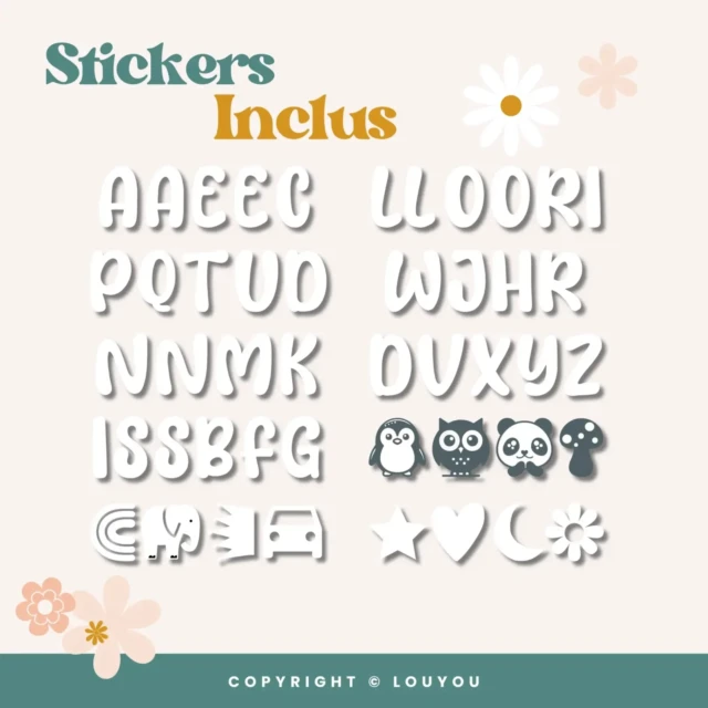 LouYou - 3 Cubes en Bois de 5cm x 5cm + 47 Stickers blancs