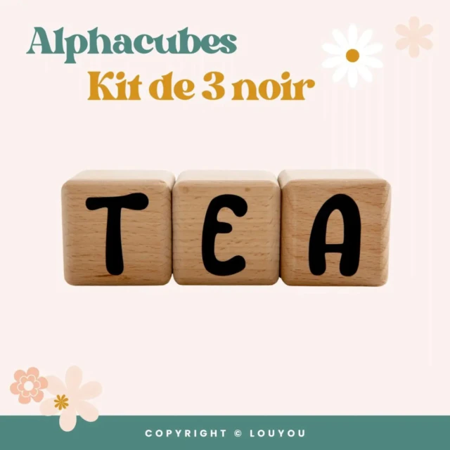 LouYou - 3 Cubes en Bois de 5cm x 5cm + 47 Stickers noirs