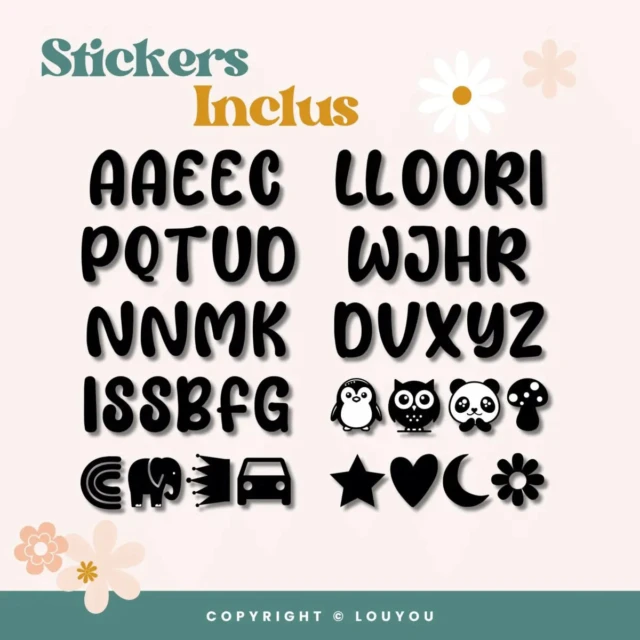 LouYou - 3 Cubes en Bois de 5cm x 5cm + 47 Stickers noirs