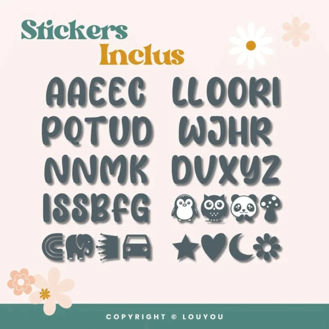 LouYou - 3 Cubes en Bois de 5cm x 5cm + 47 Stickers Gris