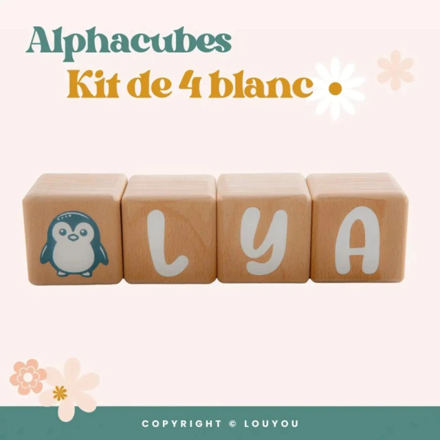 LouYou - 4 Cubes en Bois de 5cm x 5cm + 55 Stickers blancs