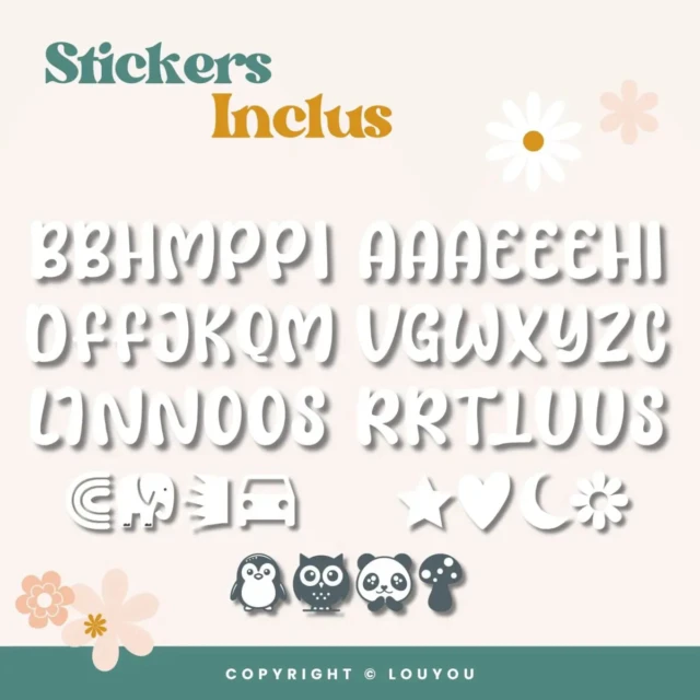 LouYou - 4 Cubes en Bois de 5cm x 5cm + 55 Stickers blancs