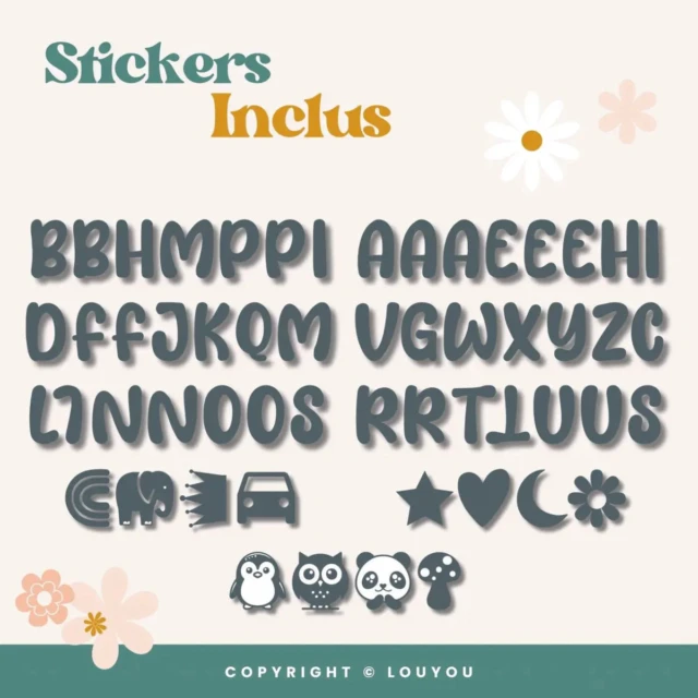 LouYou - 4 Cubes en Bois de 5cm x 5cm + 55 Stickers gris