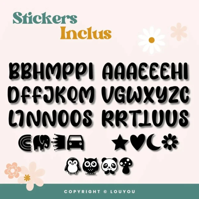 LouYou - 4 Cubes en Bois de 5cm x 5cm + 55 Stickers noirs