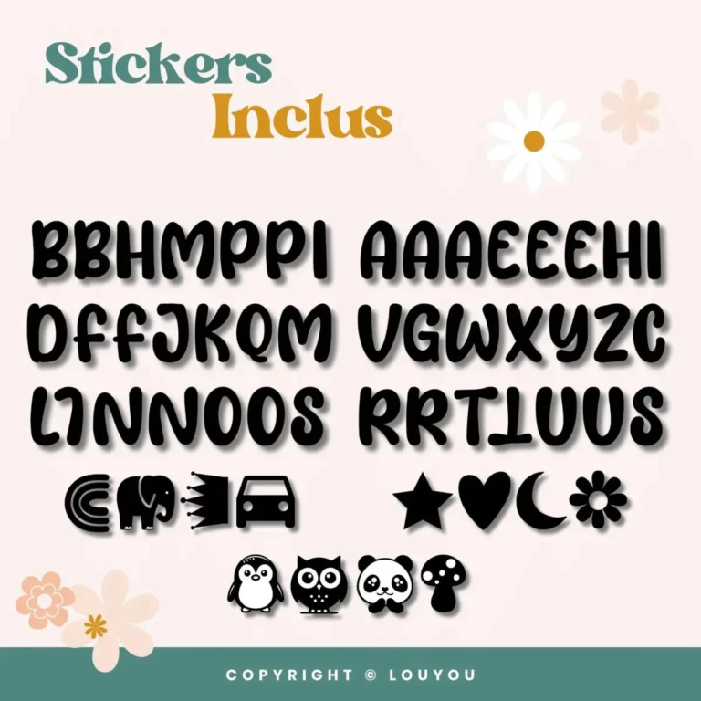 LouYou - 4 Cubes en Bois de 5cm x 5cm + 55 Stickers noirs