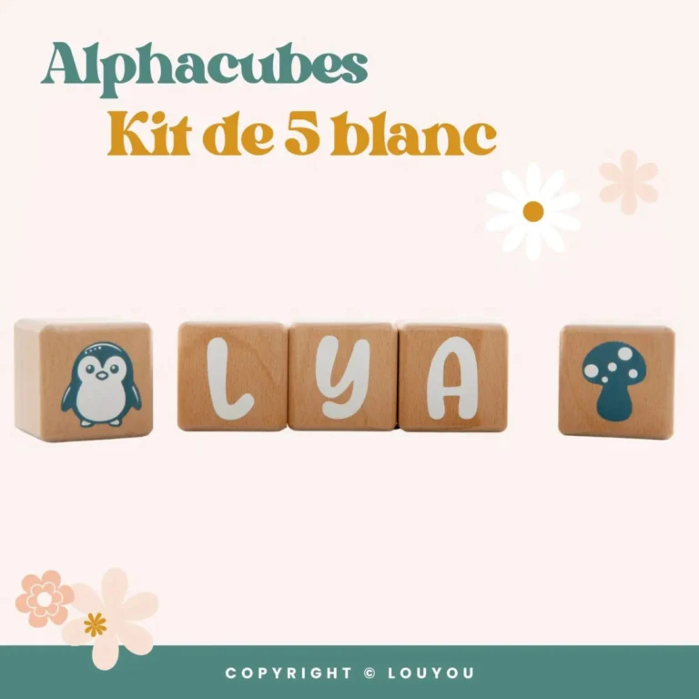 LouYou - 5 Cubes en Bois de 5cm x 5cm + 66 Stickers blancs