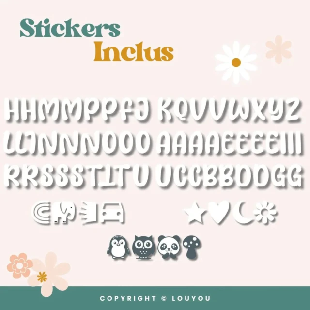 LouYou - 5 Cubes en Bois de 5cm x 5cm + 66 Stickers blancs