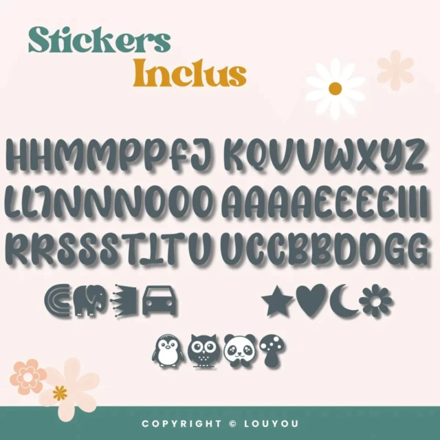 LouYou - 5 Cubes en Bois de 5cm x 5cm + 66 Stickers gris