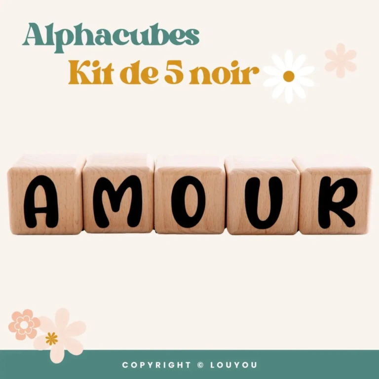 LouYou - 5 Cubes en Bois de 5cm x 5cm + 66 Stickers noirs