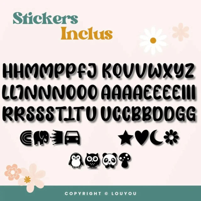 LouYou - 5 Cubes en Bois de 5cm x 5cm + 66 Stickers noirs