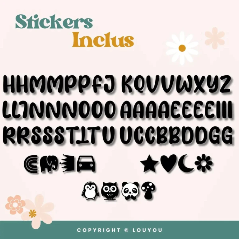 LouYou - 5 Cubes en Bois de 5cm x 5cm + 66 Stickers noirs