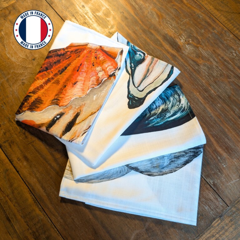 varek.illustrations - Pack de 4 serviettes de table : La Marée Nacrée