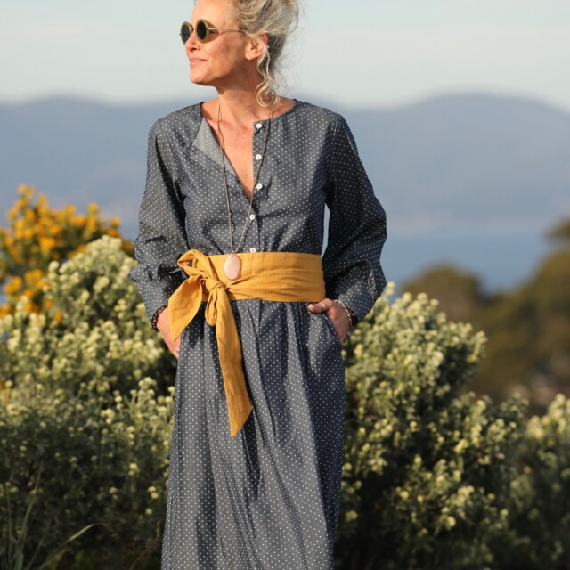 Quintessence - Robe Isis - jean bleu à pois