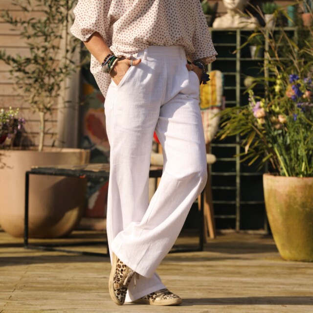 Quintessence - Pantalon Nestor lin blanc cassé