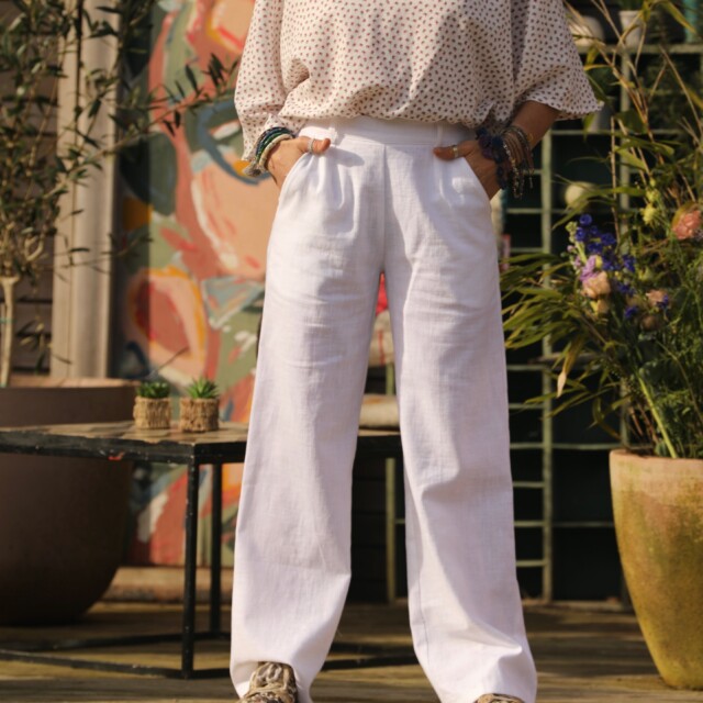 Quintessence - Pantalon Nestor lin blanc cassé