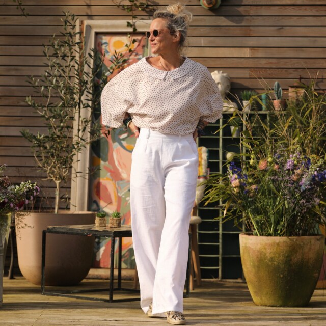 Quintessence - Pantalon Nestor lin blanc cassé