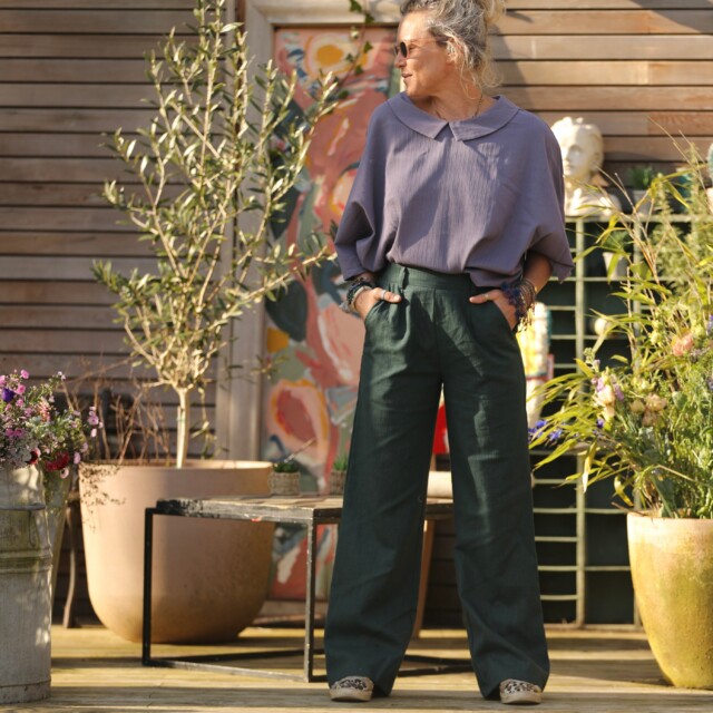 Pantalon Nestor lin vert émeraude par la marque Quintessence Quintessence - Pantalon Nestor lin vert émeraude